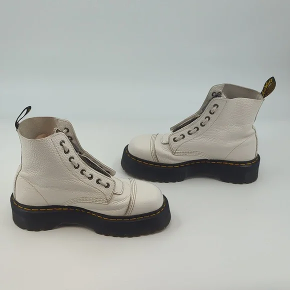 DR. MARTENS Sinclair White Milled Nappa Leather Platform Boots Zip Front Sz 10 - Picture 7 of 11